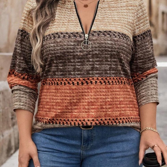 Tops - Striped Brown and Orange Women's Top